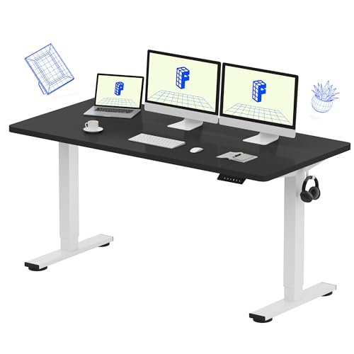 FLEXISPOT EN1 60"x24" One-Piece Standing Desk, Black | 1" Thick Seamless Desktop, 176 LBS Capacity, Home Office Use, 4 Memory Presets, Dual Monitor Setup, Anti-Collision Protection - color: Black (White Frame), size: 59.8 x 23.6 in