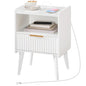 MAHANCRIS White Nightstand with Charging Station, Modern Bedside Table with Drawer and Storage Shelf, End Side Table with Solid Wood Legs, Night Stand, Living Room, Bedroom, Small Space, ETWT61E01N1 - color: White