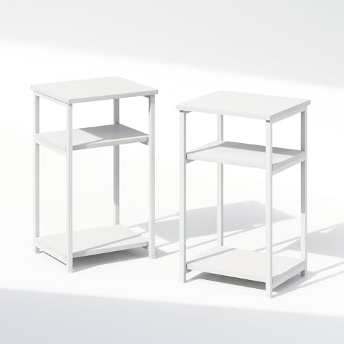 Furinno Simplistic Night Stand Set of 2, 3-Tier Open Shelf Design Nightstand with Metal Frame, Bedside Table, End Table, Side Table, for Bedroom, Closet, White - color: White/White, size: Metal Frame 2-Tier, 2-Pack