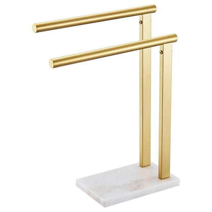 KOKOSIRI Hand Towel Rack Standing Towel Rails 2-Tier with Marble Base for Bathroom Vanity Countertop, Brushed Gold Stainless Steel 15.7'' Height THS0007-BG - color: Brushed Gold, size: 2-Bar