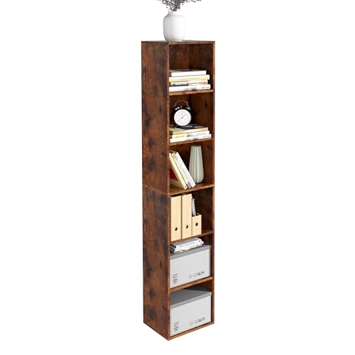 6-Tier Wooden Cube Storage Organizer, 62 Inch Tall Bookcase & Display Shelf with 6 Open Cubes, Freestanding DIY Closet Shelving Unit for Living Room Office(Retro Brown, 6 Cube-W(11.8inch) - color: Retro Brown, size: 6 Cube-W(11.8inch)