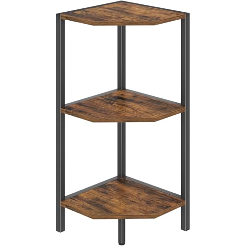 Creso hom Corner Shelf, 3-Tier Industrial Corner Bookshelf with Metal Frame | Multipurpose Corner Display Rack for Living Room Kitchen Bedroom Office Organization and Storage, Rustic Brown - color: Rustic Brown + Black, size: 3-Tier