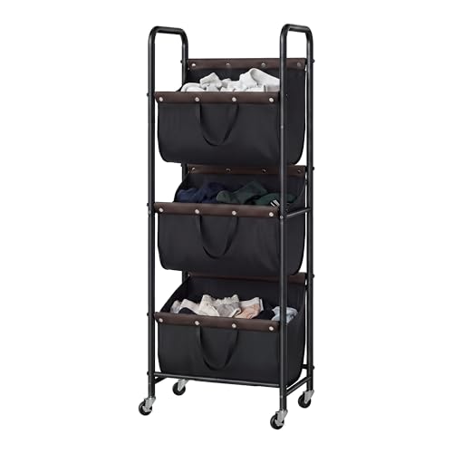 GRANNY SAYS 3 Tiered Laundry Sorter, Narrow Hamper Cart with Wheels, Black - color: Black