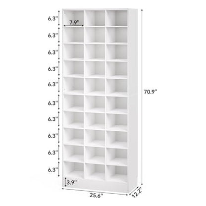 LITTLE TREE 70.9" Tall Shoe Rack, 10-Tier Freestanding Shelf, Max. Store 30 Pairs, Shoe Cabinet Organizer for Living Room, Entryway, Cloakroom, White - color: White