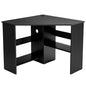 Pemberly Row Corner Computer Desk, Black Finish, Compact Triangle Design, Cable Management Holes, Spacious Storage Shelves, Scratch-Resistant Surface, Versatile Home Office or Bedroom Workstation