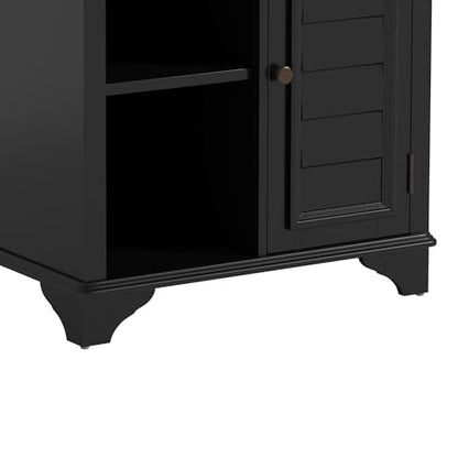 Multifunctional End Table Side Table with a Shutter Style Door and 2 Woven Grass Baskets, Sofa Side Narrow Table, Wood Bedside Nightstand for Living Room Bedroom (Black-4.7) - color: Black-4.7
