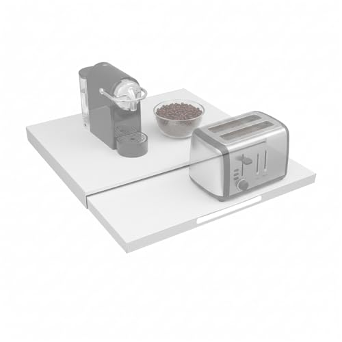 Steel Microwave Stand with Pull-Out Shelf, Carbon Steel Countertop Organizer, Retractable Storage for Compact Microwaves & Kitchen Appliances, Coffee Station & Kitchen Appliance Storage (White+Shelf) - color: White, size: Shelf