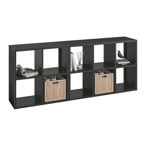IRONMIX Metal Cube Storage Organizer, Short Bookshelf with Storage, 2 Tier Black Bookshelf Horizontal, Short Display Cabinet, Small Cube Bookcase TV Stand for Home Office Library (Black, 700+1037) - color: Black, size: 700+1037-10 Cube