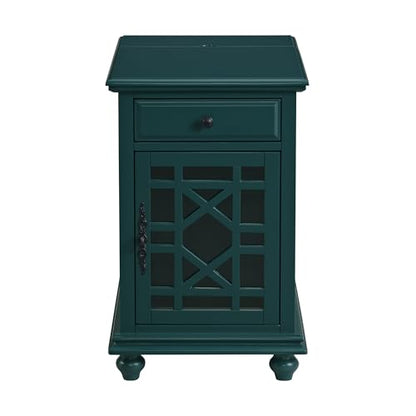 Martin Svensson Home Elegant Chairside End Table with Power — 24″W x 16″D x 25″H, Seamoss Green — Transitional Painted Accent Table with Flip-Top USB Charging, Drawer & Cabinet Storage - color: Seamoss Green