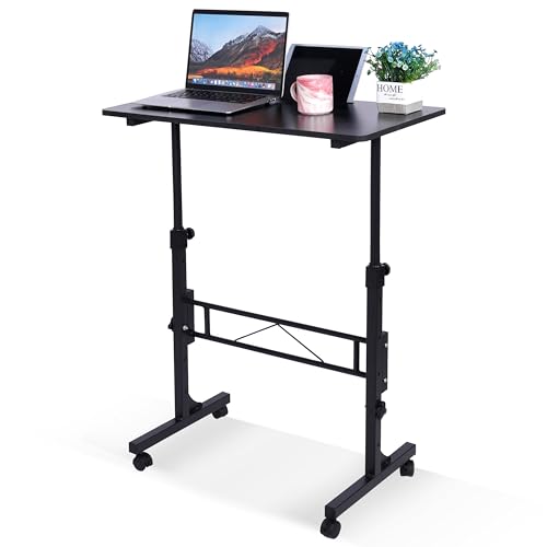 KLSMYHOKI Standing Desk Adjustable Height, Mobile Stand Up Desk with Wheels | Small Computer Desk Rolling Desk, Portable Laptop Desk Black Standing Table Home Office Desks 16"x31.5" Height 27"-43.5" - color: Black