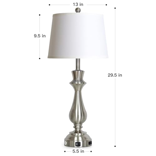 Silver Touch Lamps for Night Stand - 29.5" Tall Bedside Lamp with USB C+A, 3 Way Dimmable Bedroom Lamps, Brushed Nickel Table Lamps for Living Room,Single Silver - color: Silver-1P