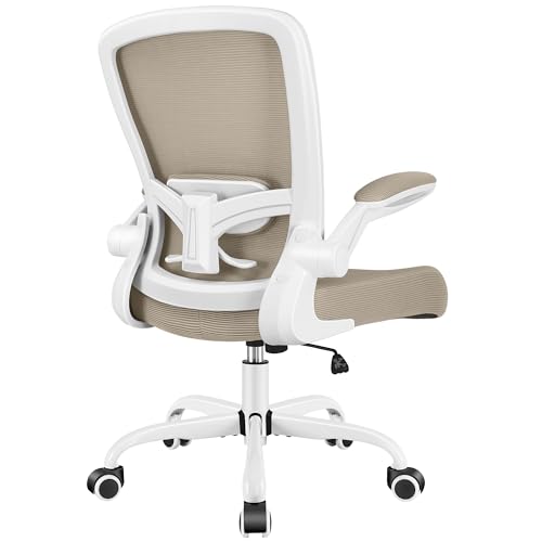 FelixKing Office Chair, Ergonomic Desk Chair Breathable Mesh Chairs Adjustable High Back Lumbar Support Flip-up Armrests, Executive Rolling Swivel Comfy Computer Chairs Home Office Khaki - color: Khaki 01