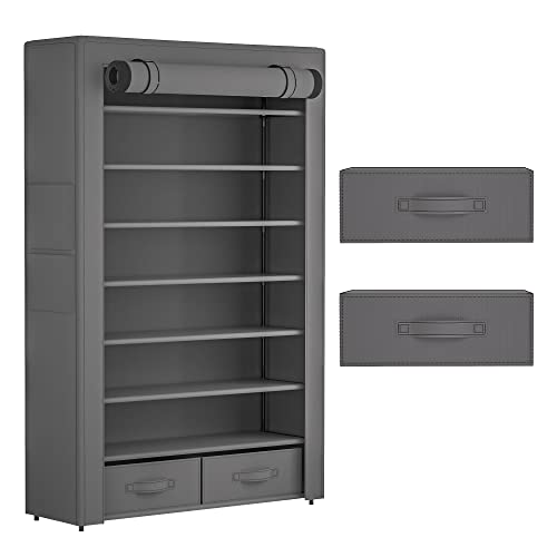 OYREL Shoe Rack Sturdy 8 Tier Tall + Dustproof Cover Large Storage | Closet Cabinet Large Free Standing Shoe Racks Vertical Shoe Shelf Tall Vertical Boot Holder Stand - color: Grey, size: 33.3"Wx55"H