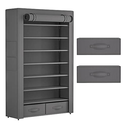 OYREL Shoe Rack Sturdy 8 Tier Tall + Dustproof Cover Large Storage | Closet Cabinet Large Free Standing Shoe Racks Vertical Shoe Shelf Tall Vertical Boot Holder Stand - color: Grey, size: 33.3"Wx55"H