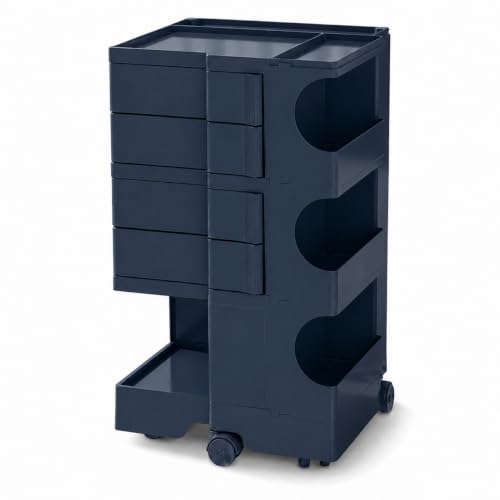 Rolling All-in-1 Utility Cart w Drawers for Arts and Craft + Designer Homes | 4 Swing-out Drawers + Open Shelves + Rolling Wheels For Kitchens, Salons, Home Offices, Hot Pot + Kids Rooms Dark Navy Blue - color: Navy Blue