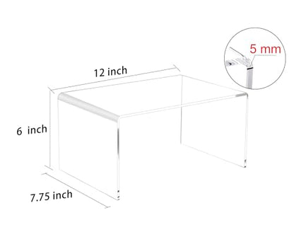 2 PC of 12'' Extra Large 5mm Thickness Clear Acrylic Risers, Acrylic Display Risers Shelf Showcase Fixtures for Jewelry, Display Stand for Amiibo Funko POP Figures, Cupcakes, Food Display, Cabinet- (12''x7.75''x6'', 2 sets - size: 12''x 7.75x 6''