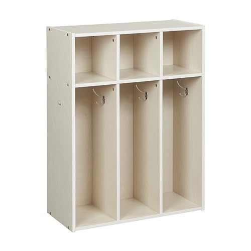 ECR4Kids Streamline 3-Section Toddler Coat Locker with Cubby Storage, Kids Furniture, White Wash - color: White Wash