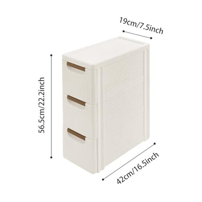 3 Drawer Narrow Storage Cabinet, Slim Plastic Storage Cart for Small Spaces, Freestanding Bathroom Organizer with Pull-Out Drawers for Laundry, Office, Kitchen