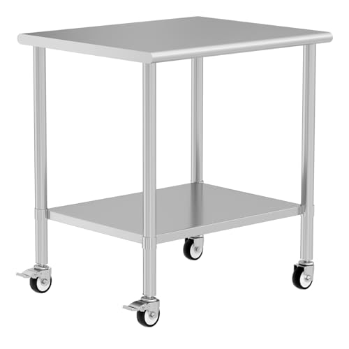 Stainless Steel Table with Wheels 30" x 36" Utility Worktable with Adjustable Undershelf for Commercial Kitchen, Garage, Restaurant - color: W/ Wheel, size: 30x36 Inch