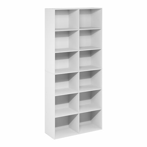 Furinno Basic Book Shelf, 12-Cube Bookshelf, Open Shelf Bookcase, Cube Storage Organizer, 12 x 32 x 71, for Living Room, Home Office, Plain White