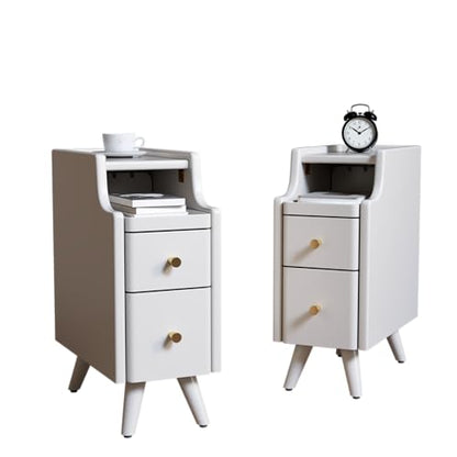 AQIMUELE Narrow Nightstand Set of 2, Small White Wood Bedside Table with Drawers, End Table for Small Spaces Bedroom - color: 2 Pc(white), size: 15.74''D*7.87''W*19.68''H