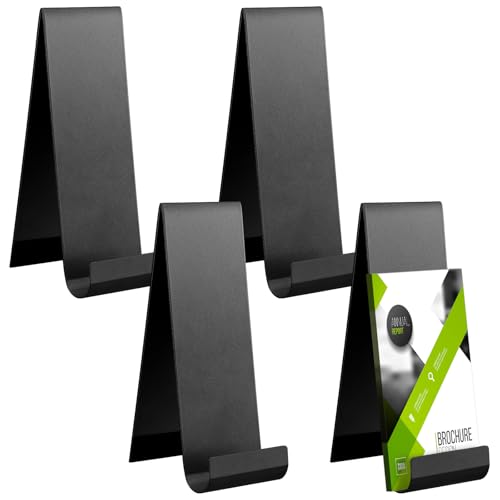 Yaocom 4 Pcs Metal Fancy Brochure Holder Display Flyer Brochure Holder Stand Table Vertical Countertop Literature Organizer for Booklets Pamphlet Magazine Menu Journals(Black) - color: Black