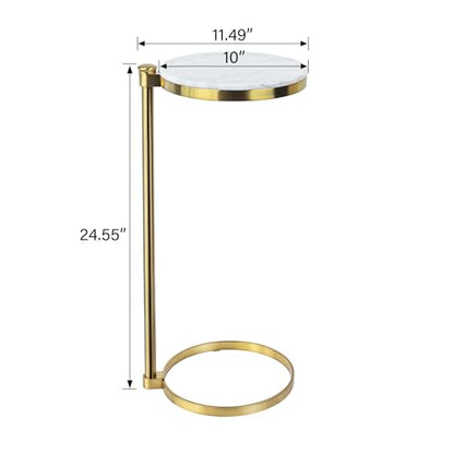 TEHOME Gold Marble Drink Table Metal Martini Round Small Drink Side Table for Couch Marble C Shaped End Table for Sofa 10" diam,24.55" h - color: Gold With Marble Top