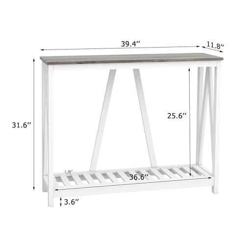Farmhouse Console Table for Entryway, 39.3 Inch Sofa Table with Storage Shelf, Hallway Table, Narrow Behind Couch Table for Foyer, Living Room，Oak Grey - color: Oak Grey