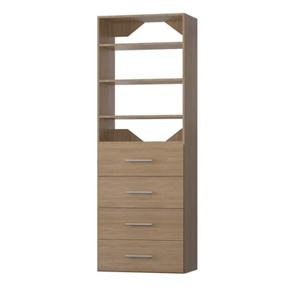 ROOMTEC Modular Closet System, 31.5" 4 Drawer Shelf Closet Tower Wall-Mounted Closet Organizer, Wooden Tower for Walk-In Closets, Wardrobe Storage Kit, Wood - size: 31.5" Wide, style: Model 8