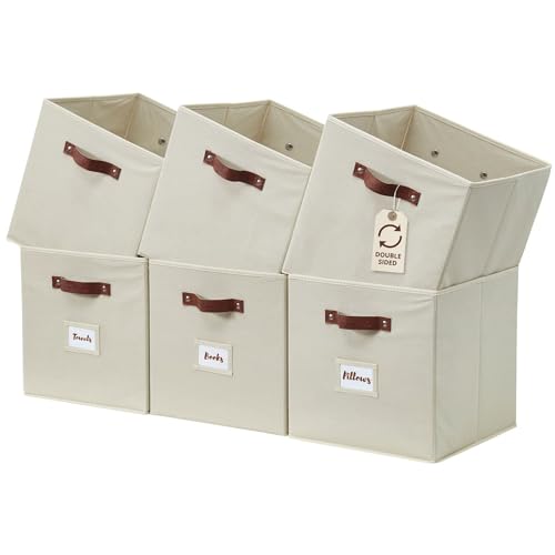 DECOMOMO Storage Bins, Cube Storage Bin with Labels | 13" x 13" x 13" Fabric Storage Cubes for Shelves (6pcs, Beige) - color: Beige, size: Cube 13" / 6pcs