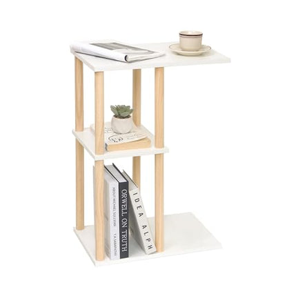 AWASEN C Shaped End Table, 3-Tier Small Side Table for Couch | Wood Sofa Table Coffee Table for Living Room, Small Space, Bedroom, Home Office, Easy Assembly, Natural and White - color: C Shaped-white