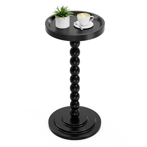 Round Wooden Side Table & Drink Table | Sturdy & Functional Mid-Century Modern Design with Solid Wood Base for Living Room, Bedroom, Office & More - color: Black