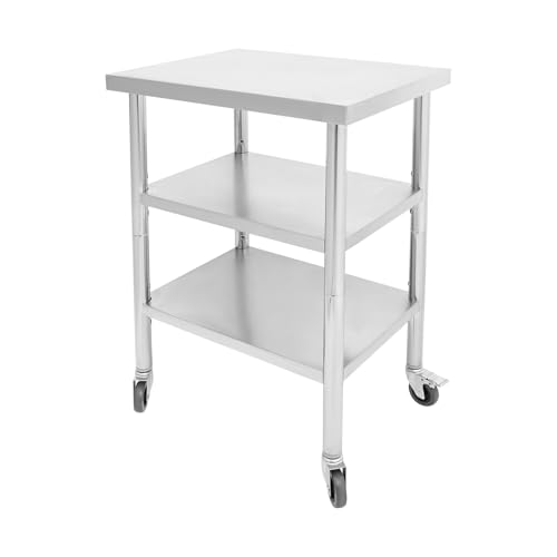 18"x24"x35" 3-Tier Industrial Work Table, Heavy Duty Stainless Steel Workstation with Adjustable Shelves, 350 lbs Top Load, 4 Swivel Casters and Leveling Feet for Restaurant or Home Use - size: 18 X 24 X 35 Inches