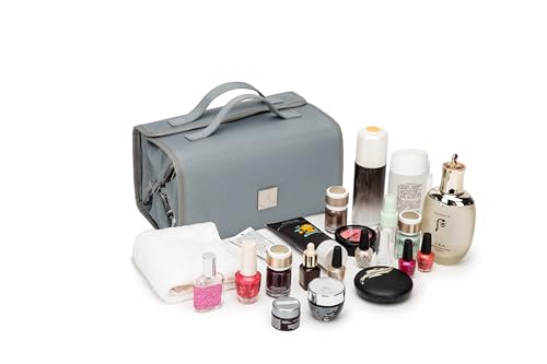 Roll Up Makeup Bag, Travel Toiletry Bag for Women with 4 Clear TSA Approved Pouches, Hanging Travel Organizer, Folding Cosmetic Bag for Men and Women - color: Grey