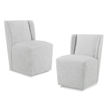 KISLOT Upholstered Dining Chairs Set of 2 with Casters, Wingback Modern Side Armless Deskchair with Rollers for Diningroom Bedroom Livingroom Reading Room, Light Grey Fabric - color: A Light Grey Fabric, size: Set of 2