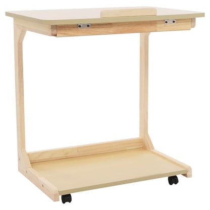 Modern C-Shaped End Table, 2 Tier Sofa Side Table with Wheels and Adjustable Desktop Small TV Tray Tables for Living Room Bedroom Apartment (Wood, 60cm) - color: Wood, size: 60cm
