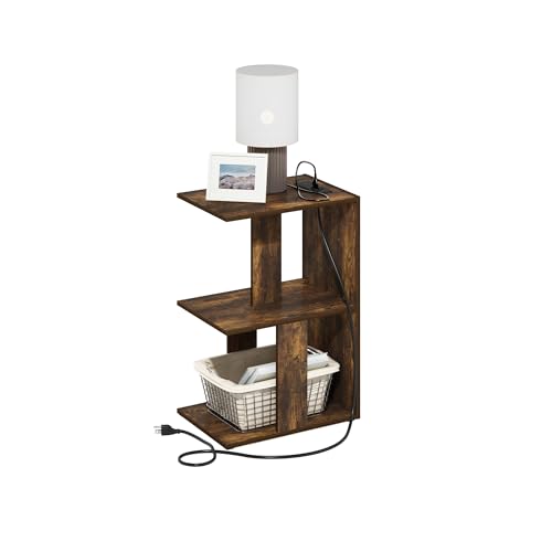 Furinno BOYATE Side Table, 2-Tier End Table with Charging Station, Open Shelf Night Stand, Bedside Table with USB and Type-C Port, for Living Room, Bedroom, Amber Pine - color: Amber Pine
