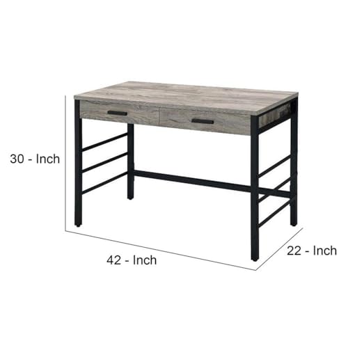 Pemberly Row Industrial Writing Desk, Weathered Oak Finish, Metal Ladder Base, USB Ports, 2 Drawers, Crossbar Support, Contemporary Home Office Desk for Writing and Productivity