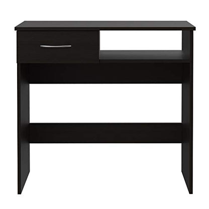 Compact Desk Bookcase Combo: Modern Black Wood Home Office Workstation with Keyboard Tray & Storage Shelves - Space Saving Design for Small Apartments & Study Rooms