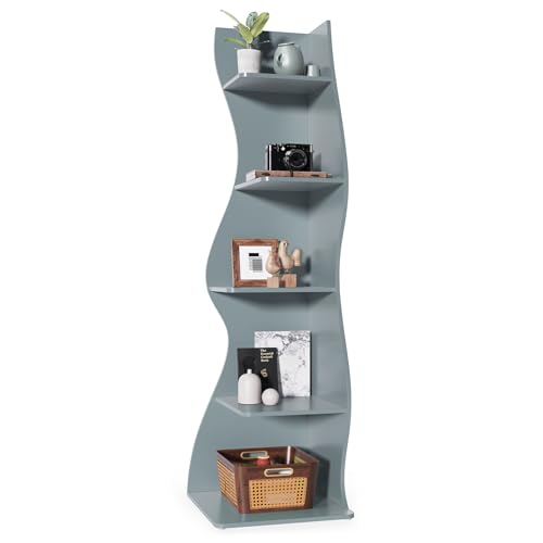 LITTLE TREE Small Corner Shelf, Modern 5-Tier Wall Corner Bookshelf, Stylish Bookcase Storage Rack for Small Space, Living Room, Bedroom, Blue, 1 Pack - color: Blue, size: 1 Pack