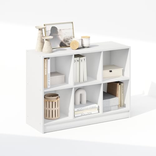 Furinno Basic Book Shelf, 3x2 Bookshelf, Cube Organizer Cabinet Bookcase with Shelf Storage, 11.9 x 31.6 x 23.6, for Living Room, Bedroom, Home Office, White - color: White