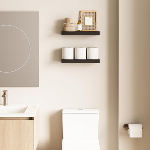 Ballucci Floating Shelves, 2-Pack 16" Wood Wall Shelf Set with Invisible Brackets for Bathroom, Living Room, Bedroom, Kitchen, Nursery, 6" Deep, Black - color: Black, size: 15.8 in (1.5)