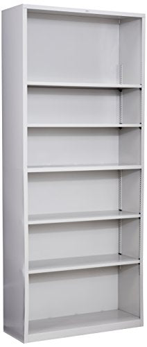 HON Brigade Metal Bookcase - Bookcase with Six Shelves, 34-1/2w by 12-5/8d by 81-1/8h, Light Gray (HS82ABC) - color: Light Gray, size: 6 Shelves