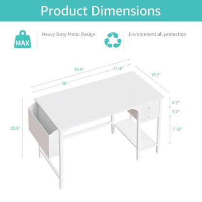 Lufeiya White Small Desk with Drawers - 40 Inch Computer Desk for Small Space Home Office, Modern Simple Study Writing Table PC Desks - color: White, size: 39.4"