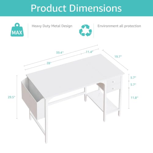 Lufeiya White Small Desk with Drawers - 40 Inch Computer Desk for Small Space Home Office, Modern Simple Study Writing Table PC Desks - color: White, size: 39.4"