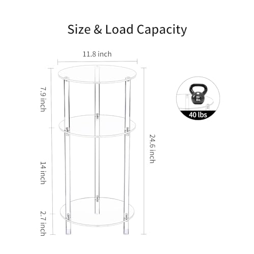 Clear Round Acrylic Side Table Set of 2 for Small Spaces, 11.81" L x 11.81" W x 24.6" H, 3 Tier Small Drink End Table Nightstand, Minimalist Bedside Table for Living Room, Bedroom, Bathroom - size: 3 Tier 2-Pack (24.6"H)