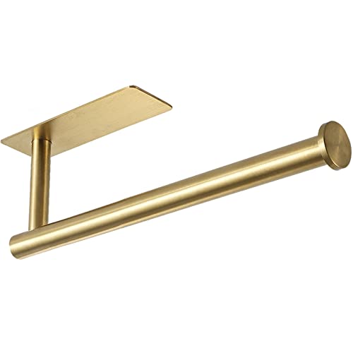 theaoo Under Cabinet Paper Towel Holder for Kitchen, Adhesive, Gold | Wall Mounted Paper Towel Roll Rack for Bathroom or Kitchen, SUS304 Stainless Steel, Self-Adhesive or Screw Installation - color: Gold