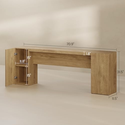 70.9-Inch Extra Long Console Table with 2 Storage Cabinet, Wood Sofa Table Behind Couch, Accent Entryway Table with Double Base for Living Room Hallway Foyer Entrance (Natural Oak)