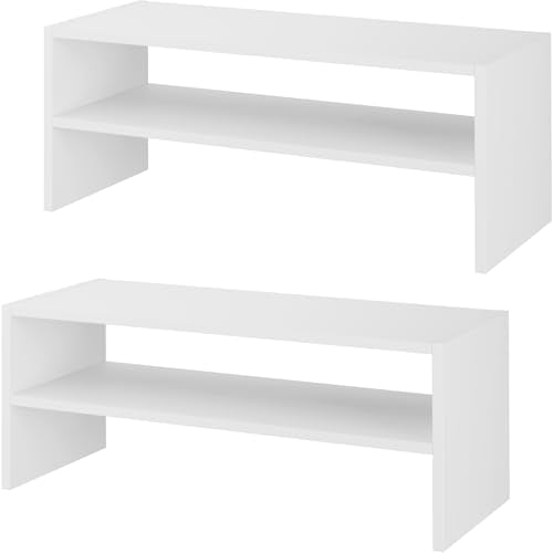 Whitmor Stackable 28" Extra Wide 2-Shelf Storage Organizer, Stackable Wood Combination Shoe Organizer Racks Shelves for Closets, Entryway, Hallway, Garage,White,2 Pack - color: White, size: 28 INCH X2