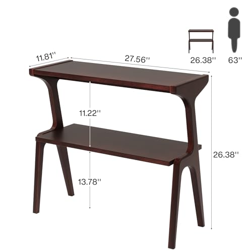 Tribesigns Solid Wood End Table, 2-Tier Farmhouse Side Table with Storage Shelves, Slim Side Table for Couch with Unique Legs, Long Bedside Table for Bedroom, Living Room, Burgundy - color: Burgundy